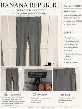 Banana Republic Sculpted Stretch Grey Trouser Pants Size 6 Petite